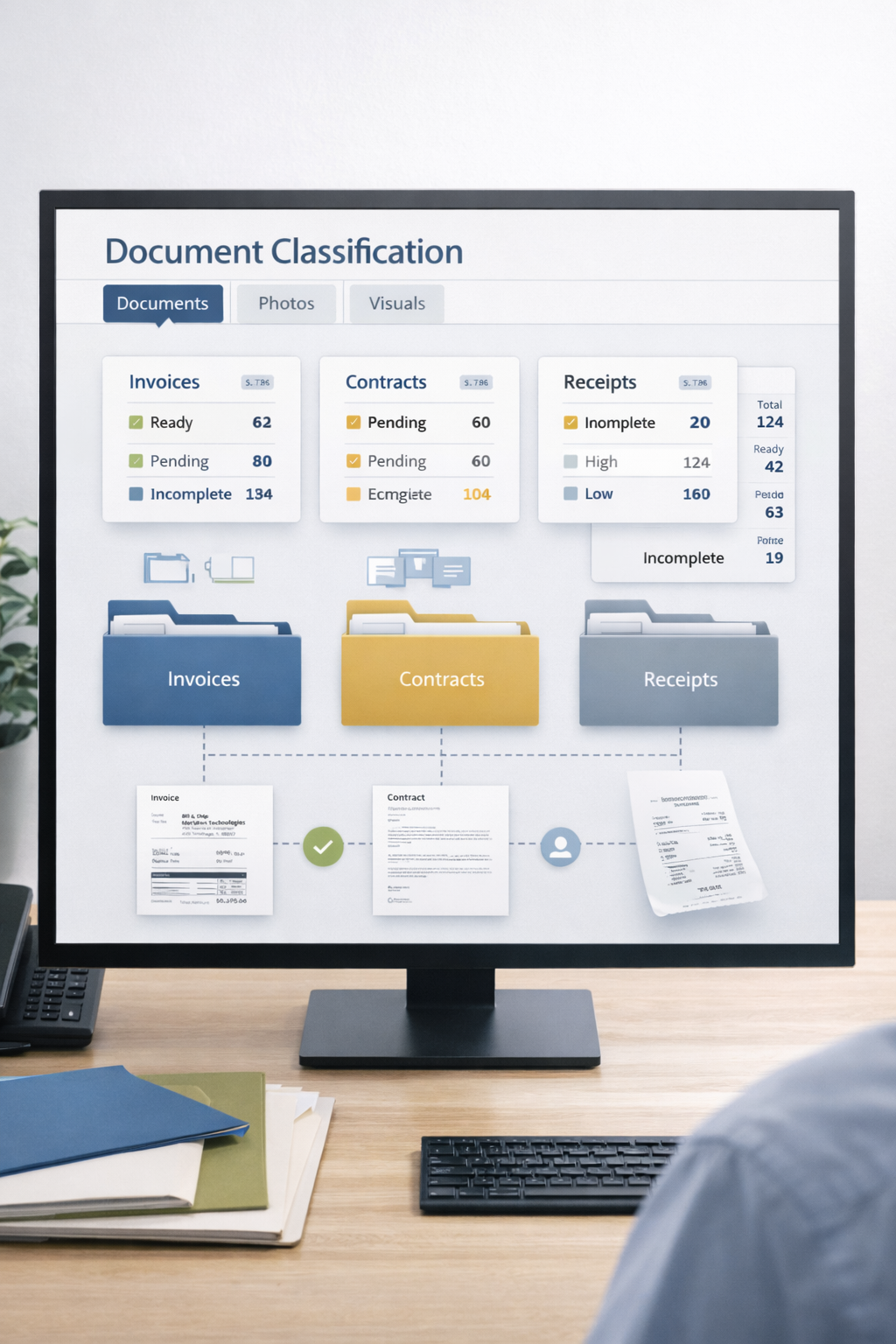 System klasyfikacji dokumentów porządkuje faktury, umowy i paragony, ułatwiając segregację i dalszą pracę na danych.