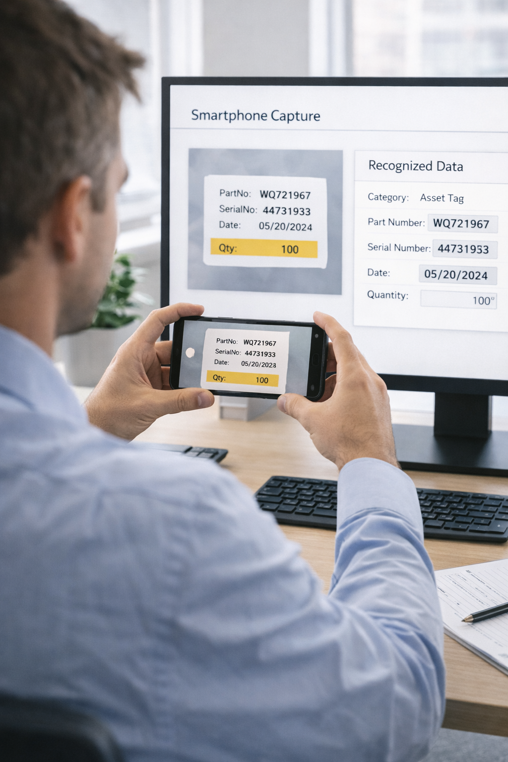 Smartfon i system OCR automatycznie rozpoznają dane z etykiety produktu i zapisują je w uporządkowanej formie do dalszego wykorzystania.