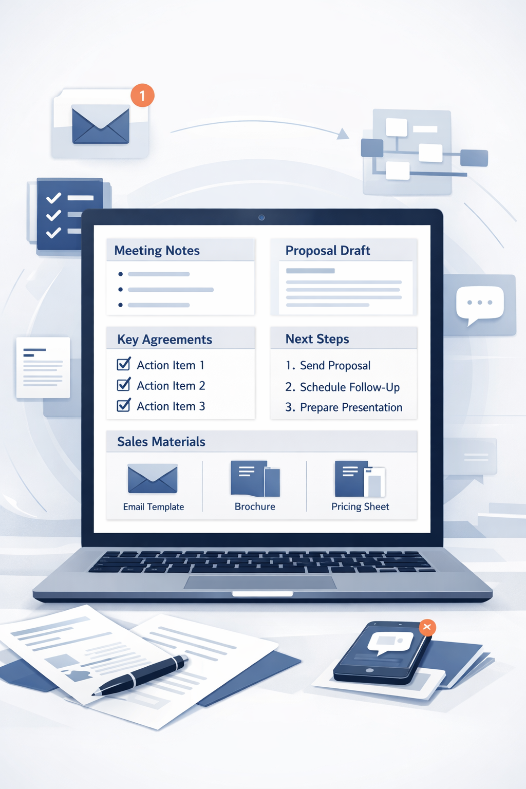 Automatyczne przygotowywanie notatek ze spotkań, szkicu oferty, ustaleń i kolejnych kroków w komunikacji sprzedażowej